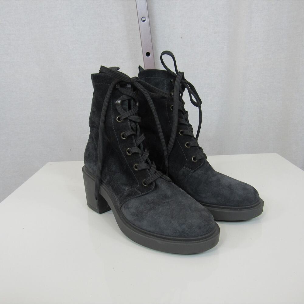 Gianvito Rossi Foster 45 Suede Ankle Boots Size 35 US 5 Black Leather Combat
